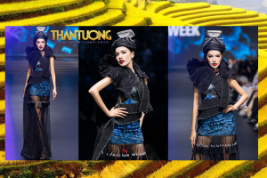 Lê Hoàng Phương lộng lẫy với đầm thổ cẩm của NTK Vũ Việt Hà